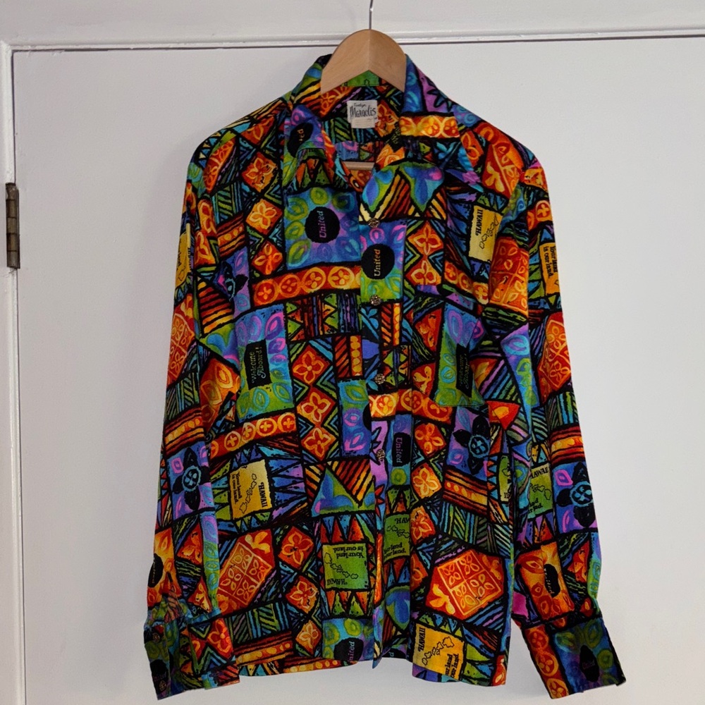 Men’s United Airways Evelyn Margolis Hawaii Multicolored Long Sleeve Shirt L